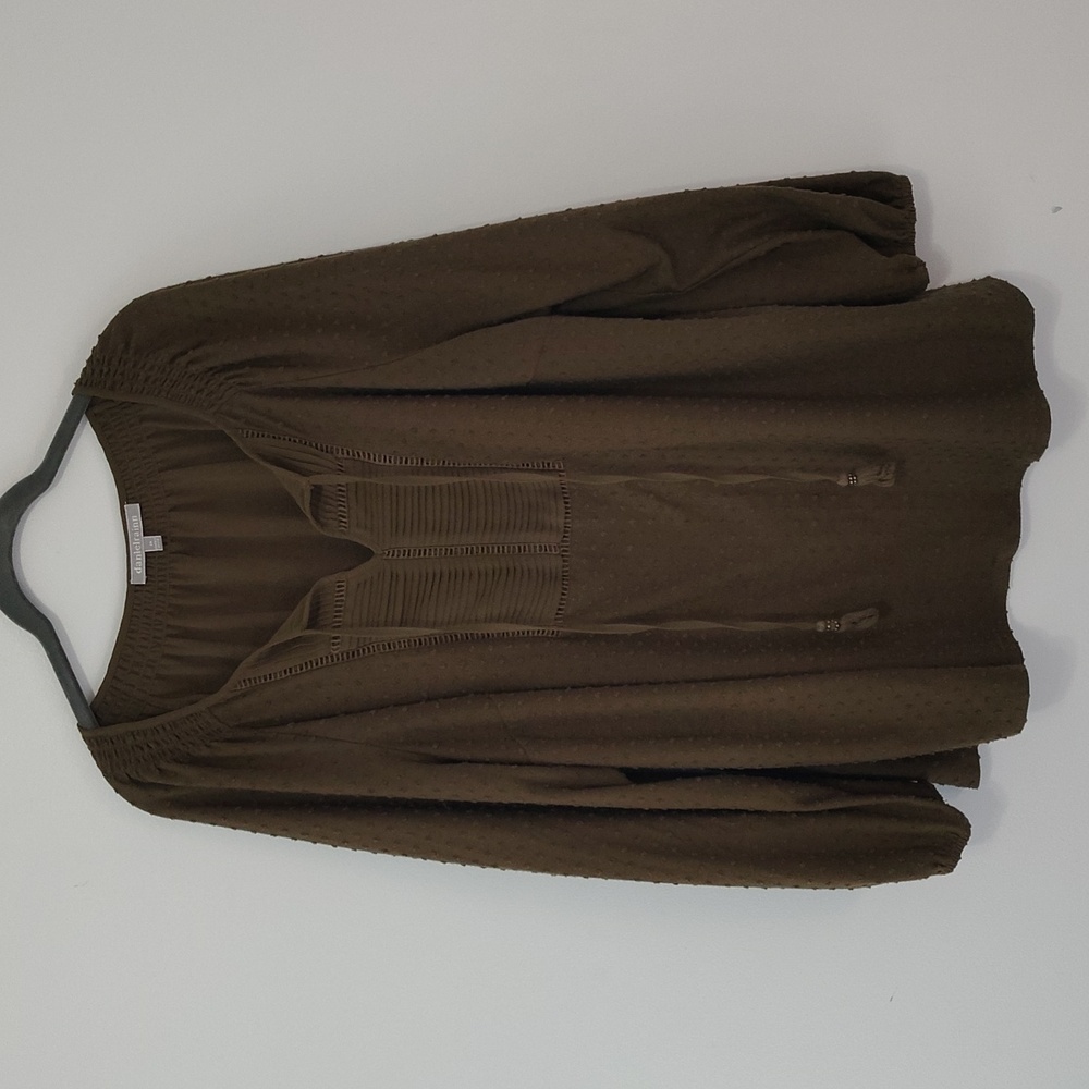 Daniel Rainn 2X Blouse Olive Green Casual Knit Fall Winter Relaxed Fit Tassel